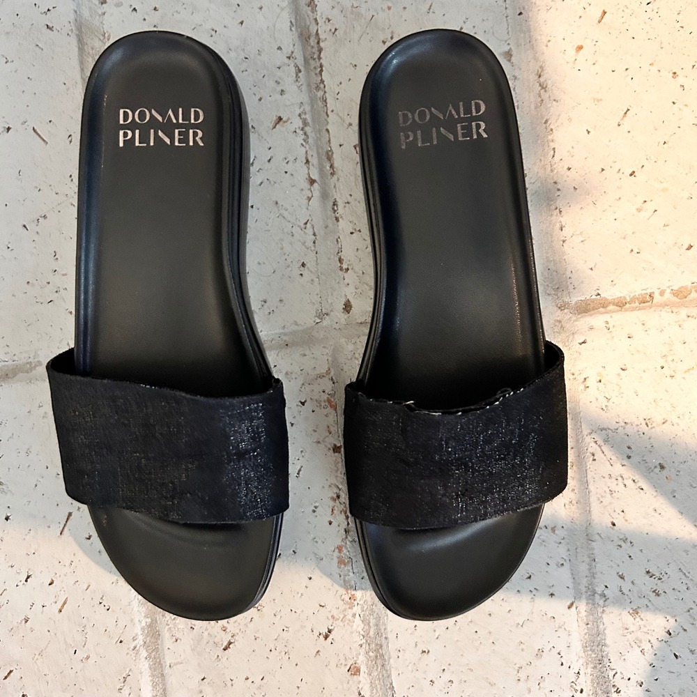 Donald Pliner Womens Black Shimmer Platform Slide Sandals Contoured Footbed